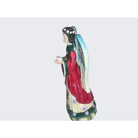 Hand-Painted Polystone Angel Figurine With Floral Details & Vibrant Colors - Picture 8 of 9